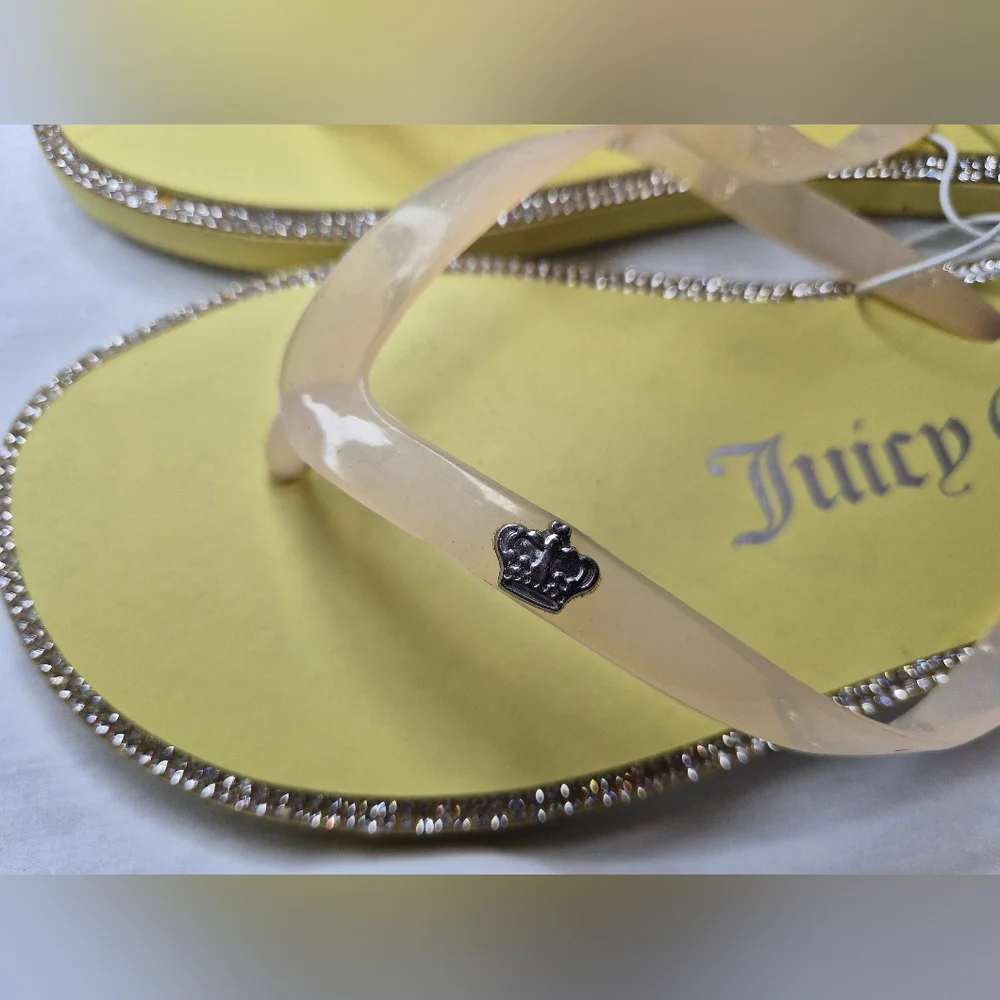NWT Juicy Couture Yellow Flip Flops with Rhinestone Trim